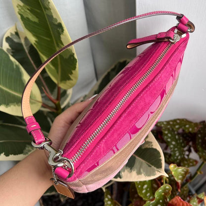 Coach Signature Vachetta Hand Shoulder Bag Pink Tan Silver RN