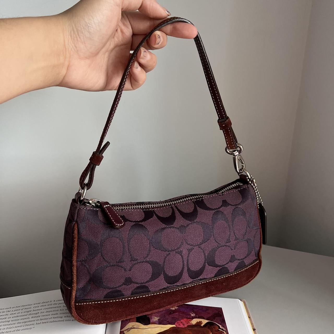 Coach Signature Demi Pouch Purple Burgundy Silver Lv