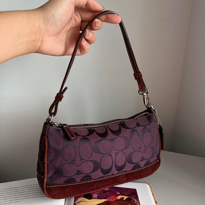 Coach Signature Demi Pouch Purple Burgundy Silver Lv