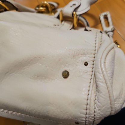 Chloe Paddington Shoulder Bag Leather Padlock Off White cG